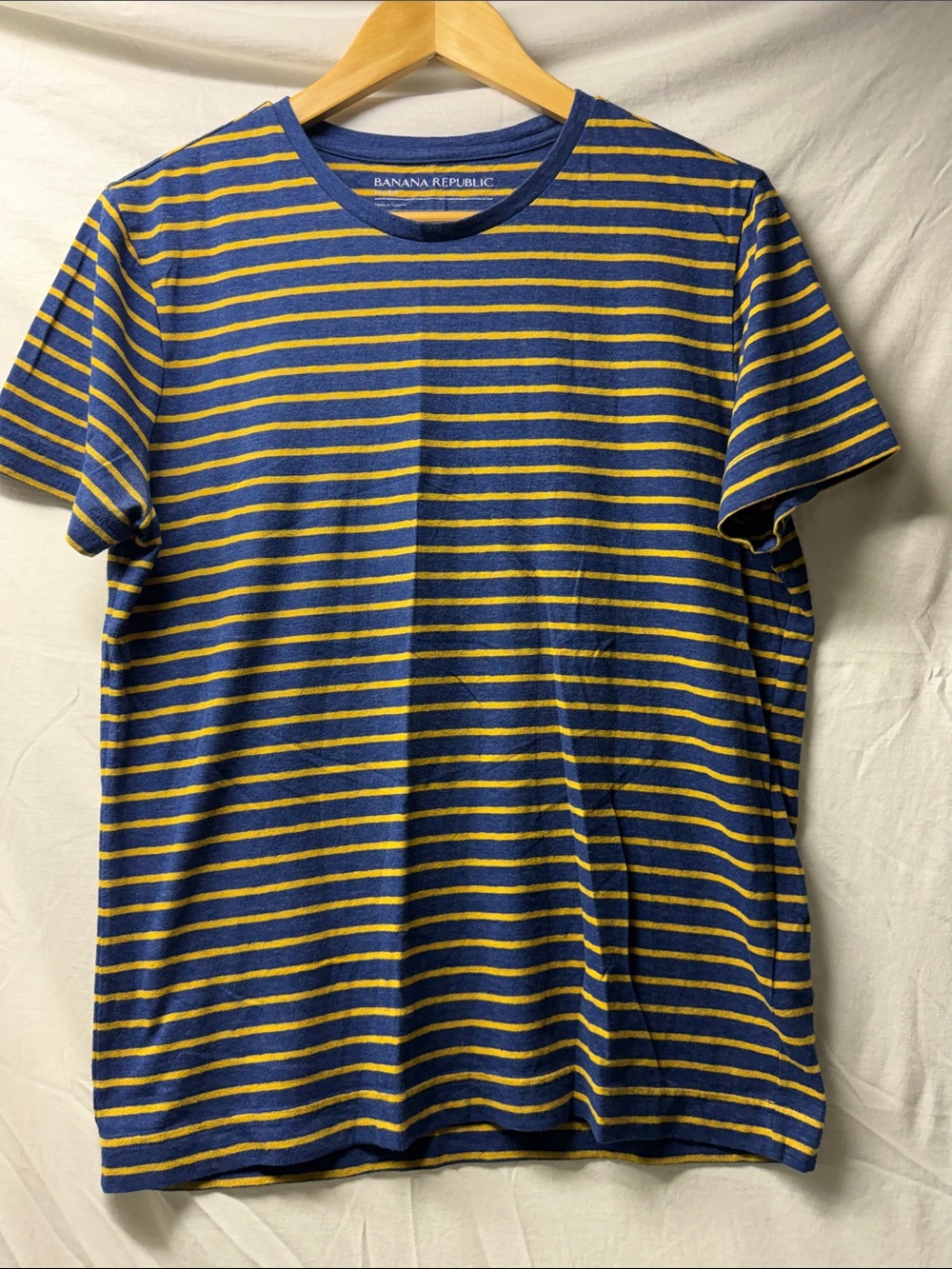 Banana Republic Blue and Yellow Striped Crewneck Tee